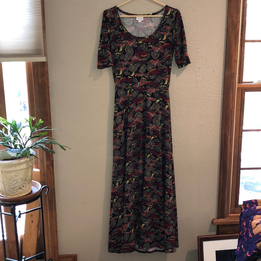 Feather Print Long Cotton Dress